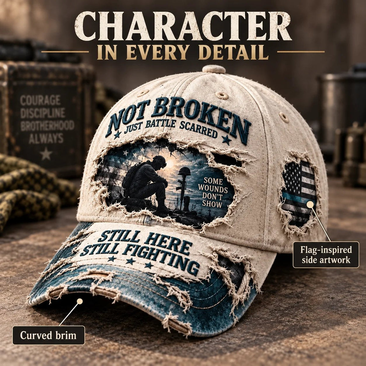 🧢 Veteran PTSD Awareness Baseball Cap – 100% Cotton