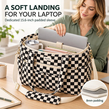 🎒✨Large Corduroy Tote Bag for Women – Multi-Pocket Laptop & Work Bag