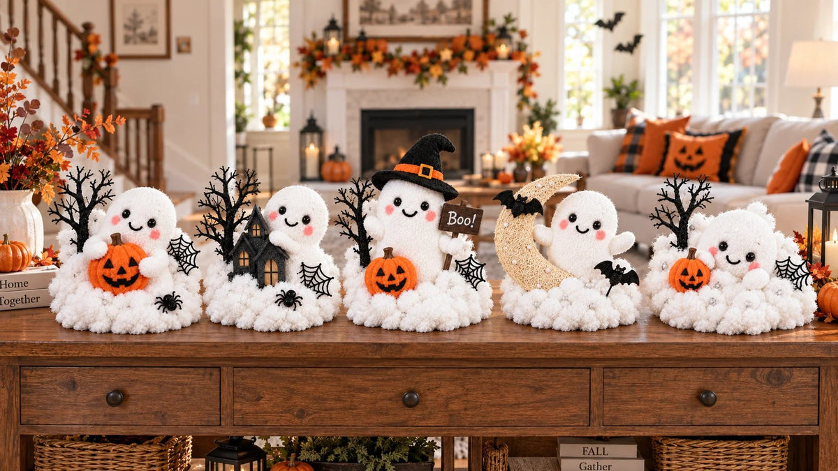 👻Whimsical Halloween Ghost Decor – Cute Staircase & Tabletop Display
