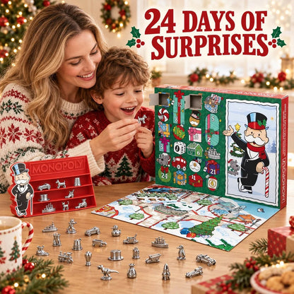 🎲 Monopoly Advent Calendar – 24 Collectible Game Tokens with Display Stand 🎄