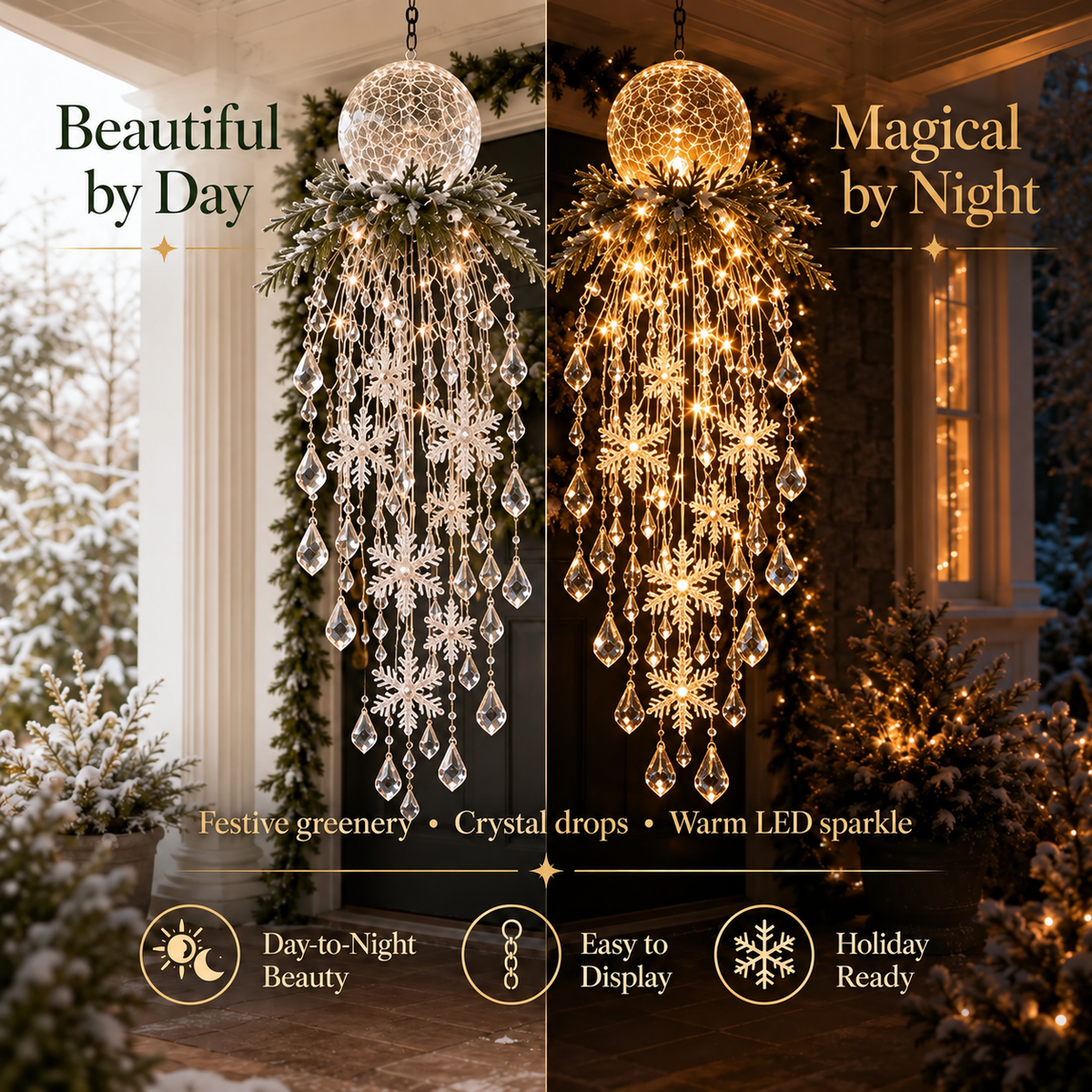 Crystal Cascade Christmas Hanging Light – Snowflake Crystal LED Porch Decor ✨❄️