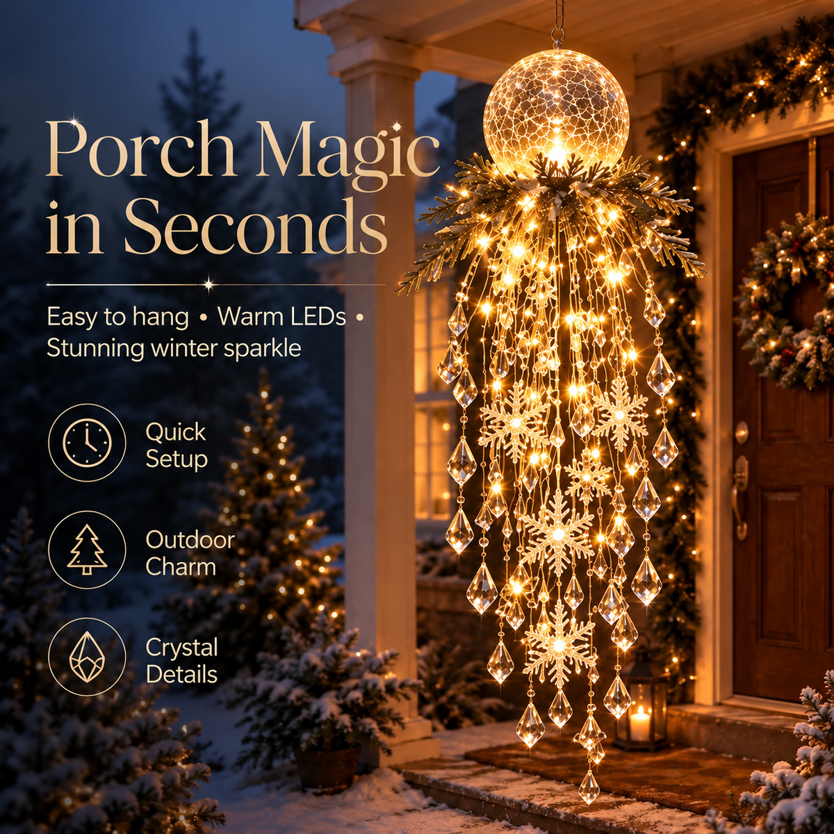 Crystal Cascade Christmas Hanging Light – Snowflake Crystal LED Porch Decor ✨❄️