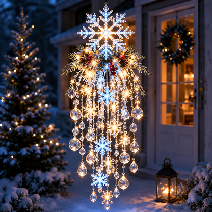 Crystal Cascade Christmas Hanging Light – Snowflake Crystal LED Porch Decor ✨❄️