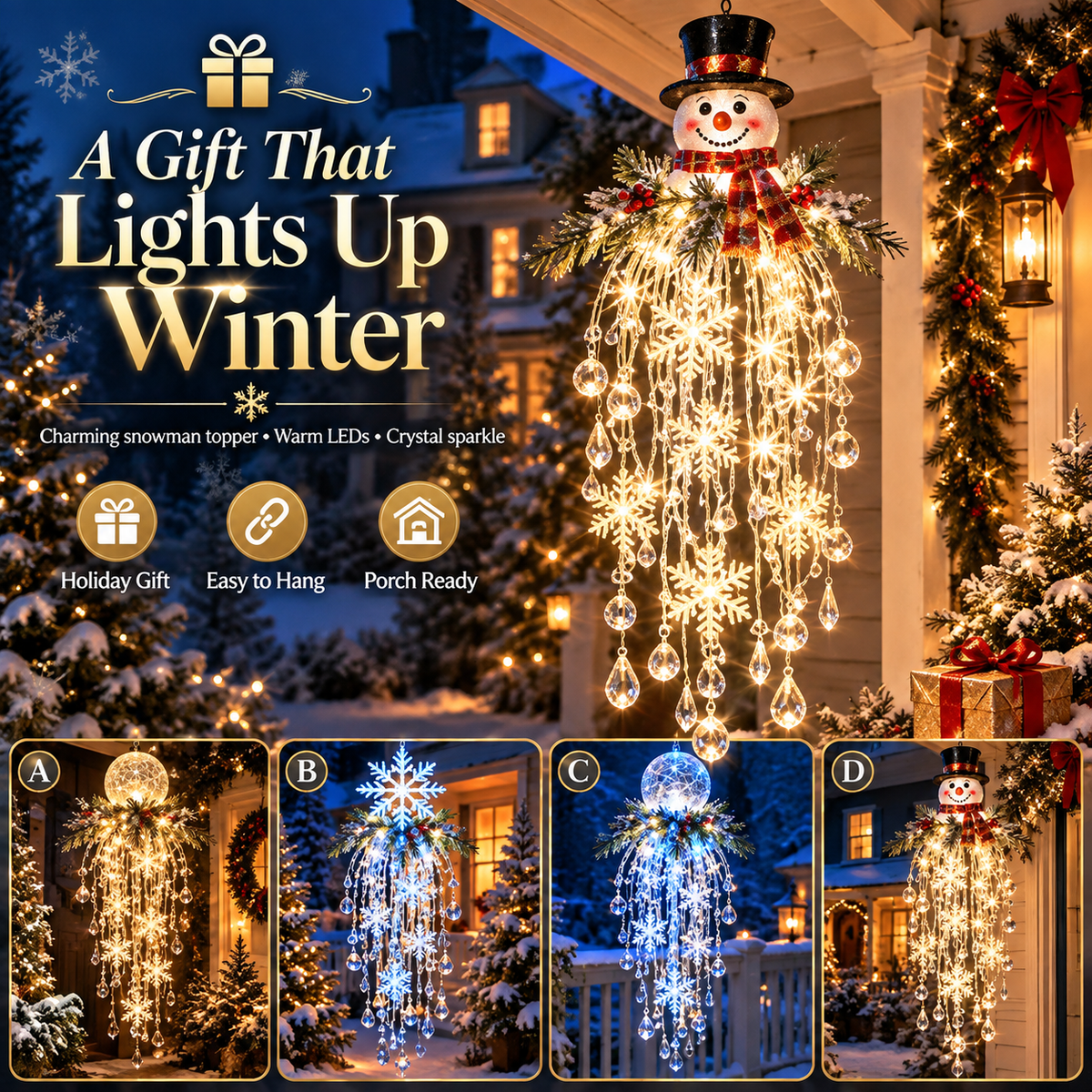 Crystal Cascade Christmas Hanging Light – Snowflake Crystal LED Porch Decor ✨❄️
