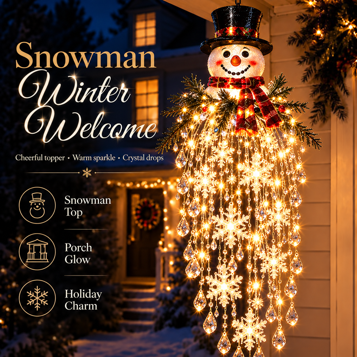 Crystal Cascade Christmas Hanging Light – Snowflake Crystal LED Porch Decor ✨❄️