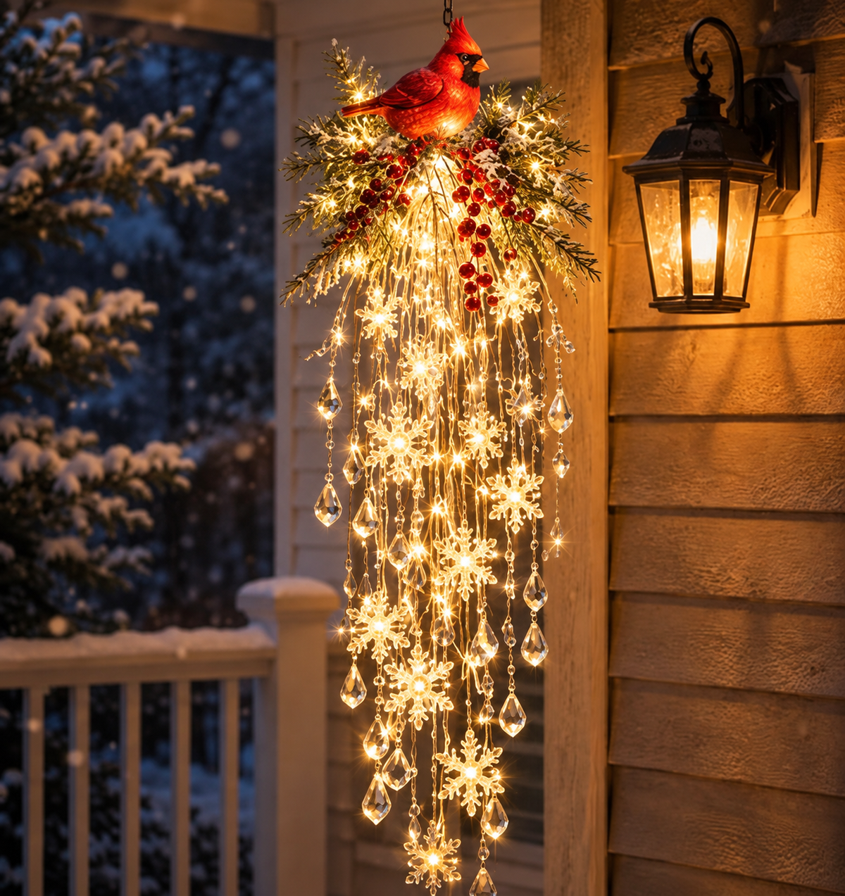 Crystal Cascade Christmas Hanging Light – Snowflake Crystal LED Porch Decor ✨❄️