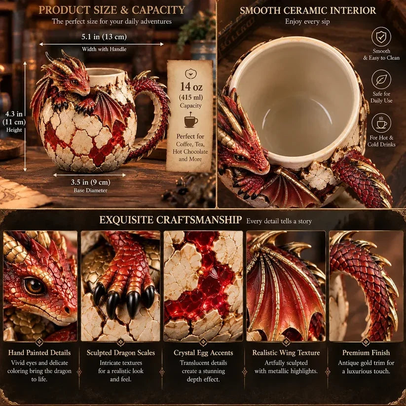 🐉 Dragonbound Realms Sculpted Dragon Mug Collection | 6 Fantasy Realm Designs with Raised 3D Dragon Details ☕