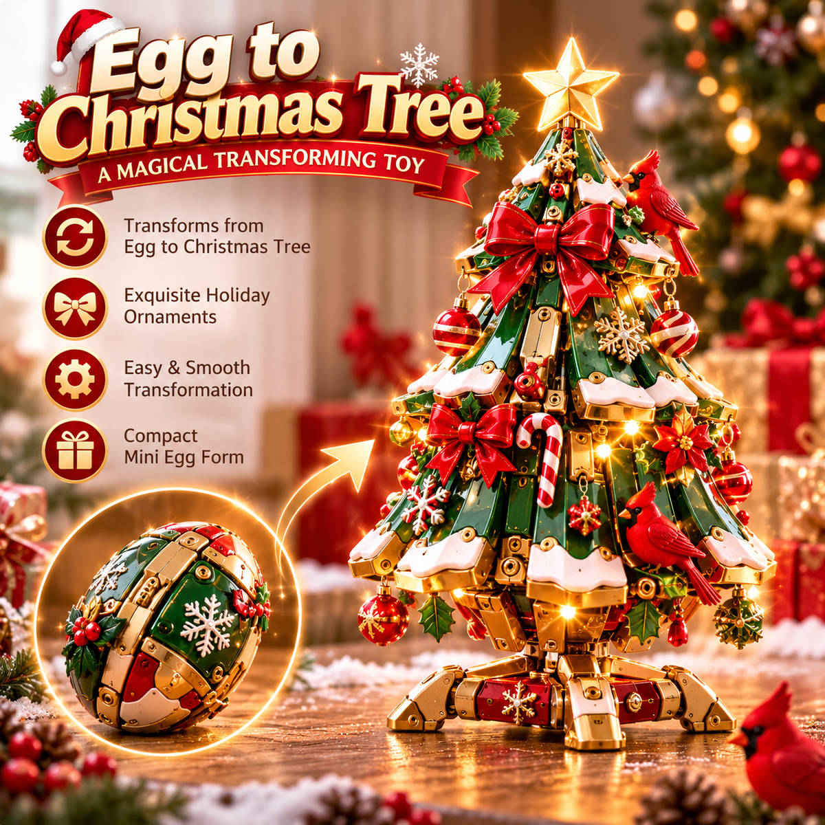 🥚🎄 Magical Egg-to-Christmas Tree Transforming Toy – Cardinal Christmas Surprise Gift 🎁