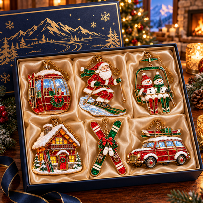⛷️ 2026 Christmas Ski Resort Ornaments – Set of 6 Festive Winter Holiday Keepsakes