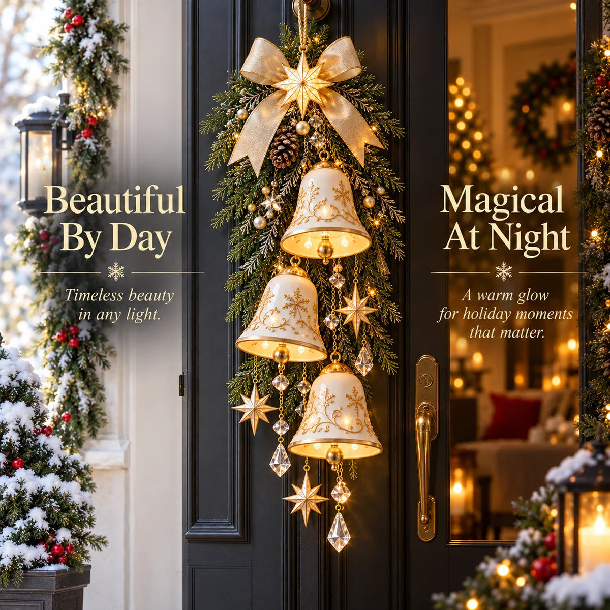 🔔✨Last Day 50% Off✨✨ Golden Bell Blessing Cascade – Lighted Christmas Door Decor