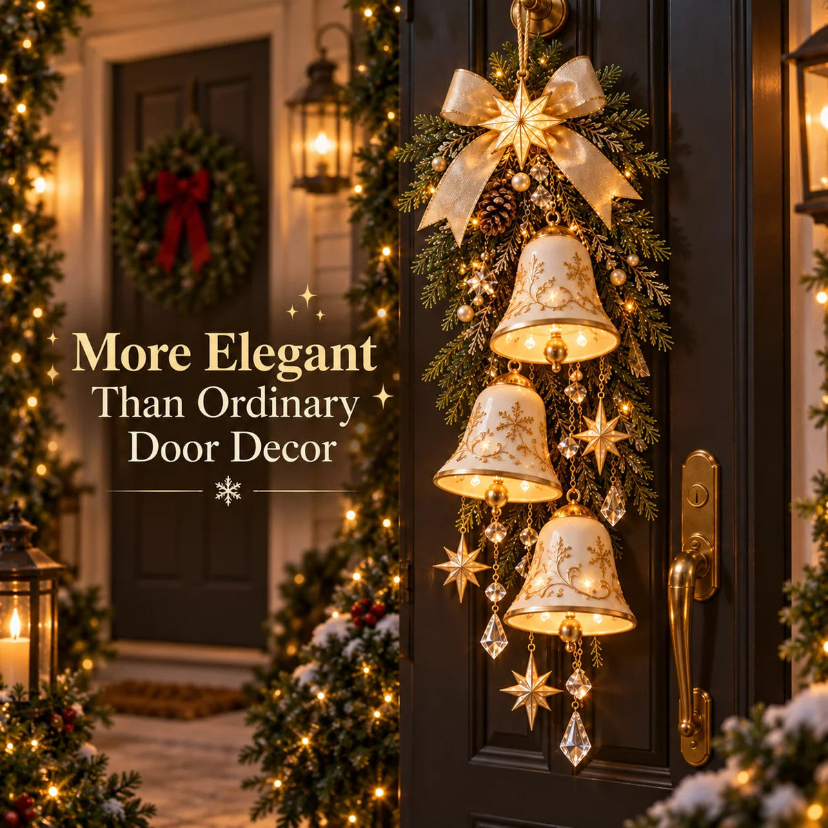 🔔✨Last Day 50% Off✨✨ Golden Bell Blessing Cascade – Lighted Christmas Door Decor