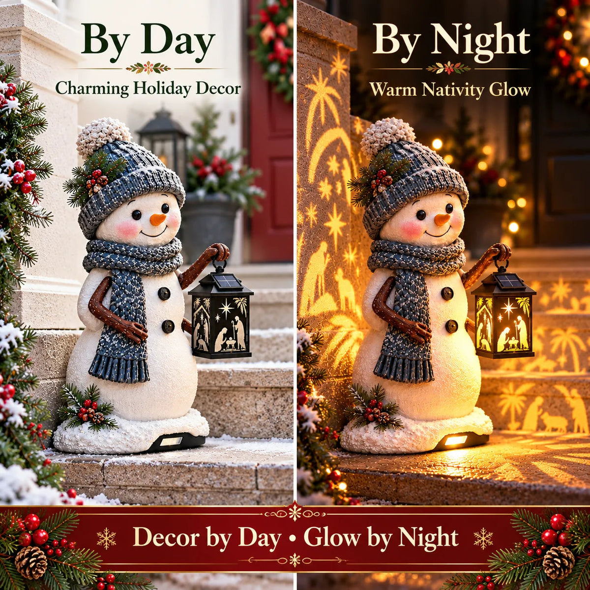 ⛄✨ Solar Christmas Step Light – Snowman Design with Holy Family Projection 🎄