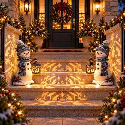 ⛄✨ Solar Christmas Step Light – Snowman Design with Holy Family Projection 🎄