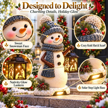 ⛄✨ Solar Christmas Step Light – Snowman Design with Holy Family Projection 🎄