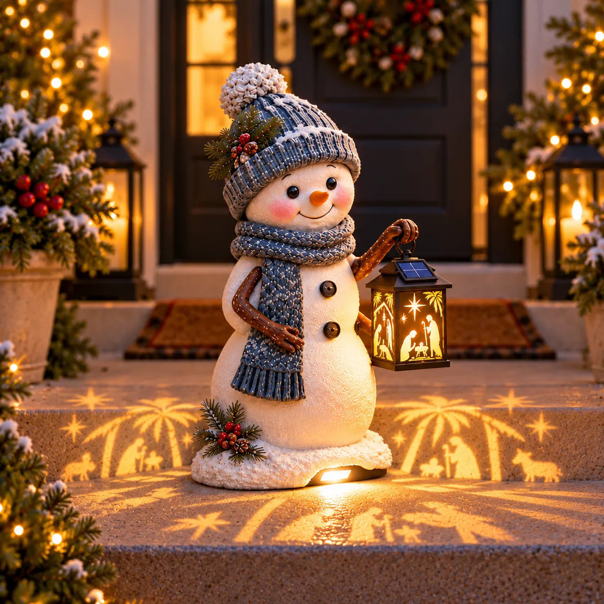 ⛄✨ Solar Christmas Step Light – Snowman Design with Holy Family Projection 🎄