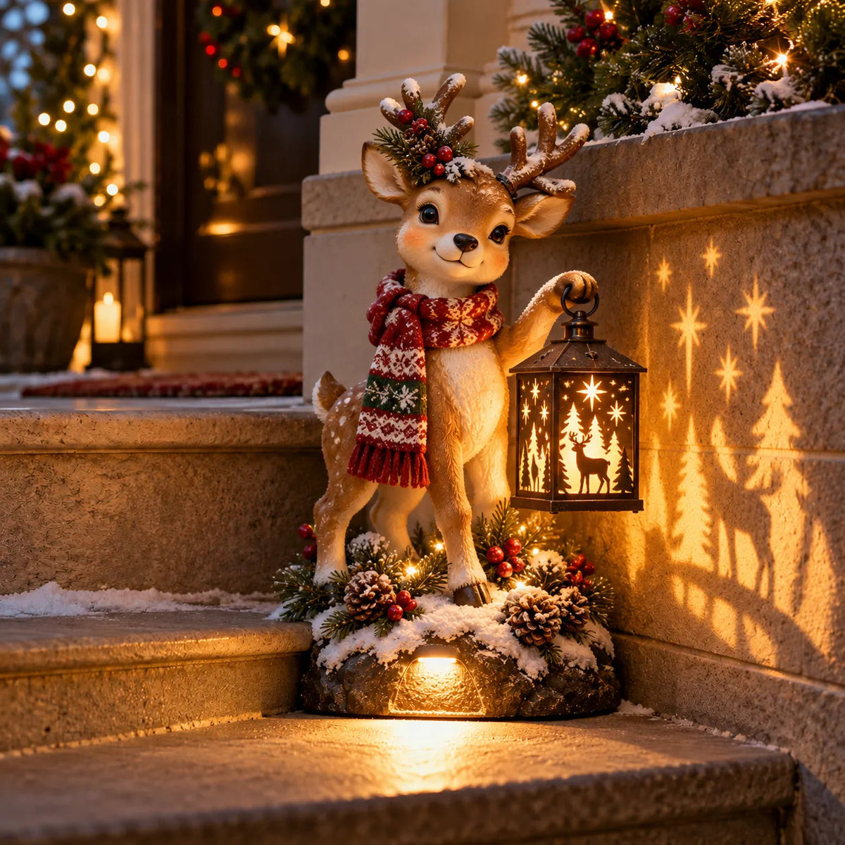 ⛄✨ Solar Christmas Step Light – Snowman Design with Holy Family Projection 🎄