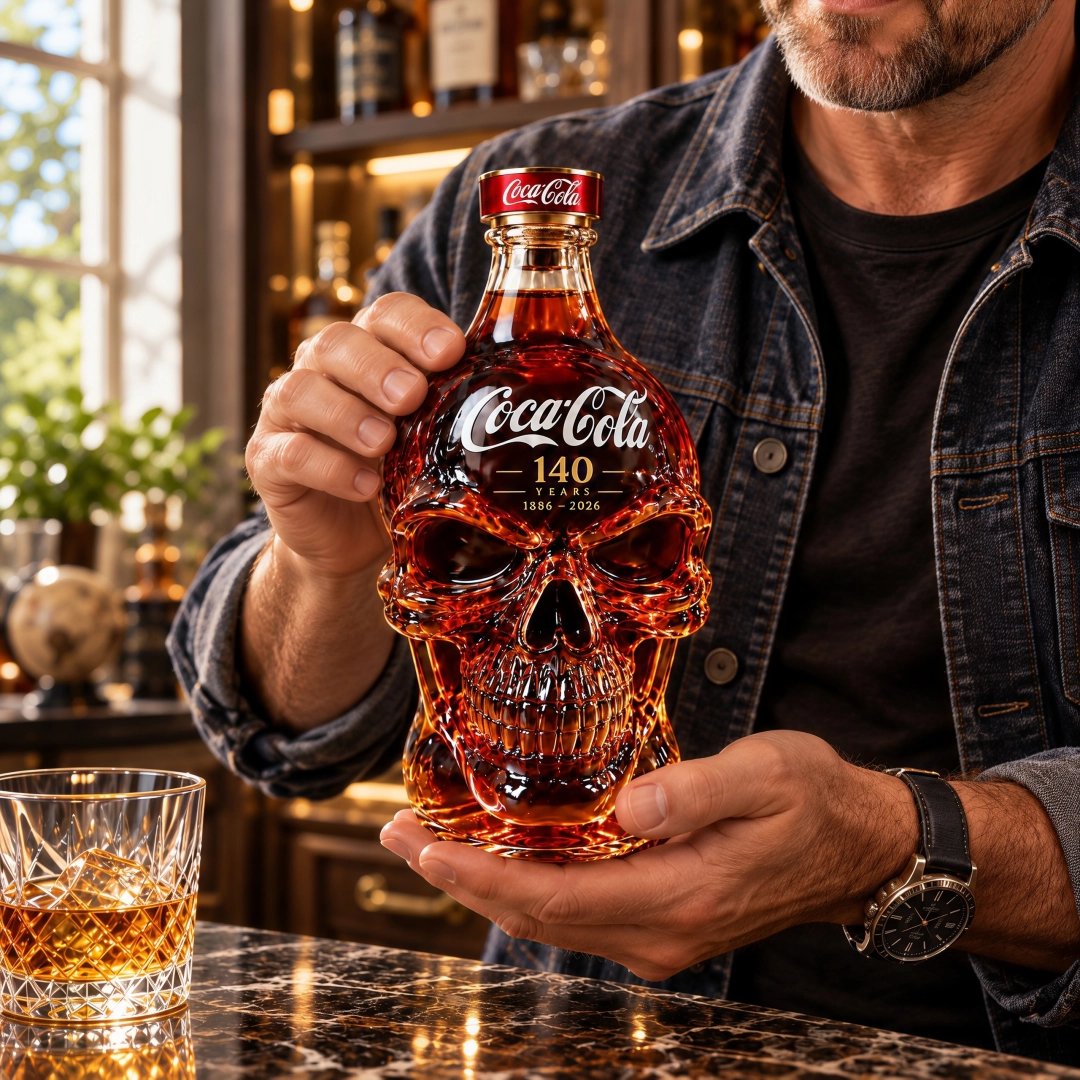 💀 Cola 140th Anniversary Skull-Shaped Whiskey Bottle