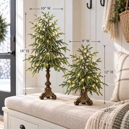 🎄✨ Pre-Lit Norfolk Pine Trees – Vintage Pedestal Christmas Decor