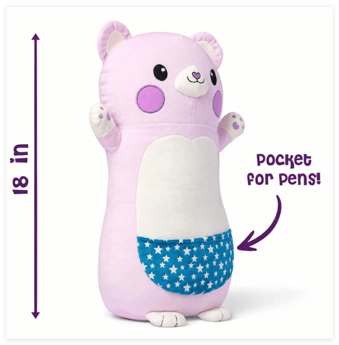 18-inch purple bear glow drawing plush with a blue star-print front pocket