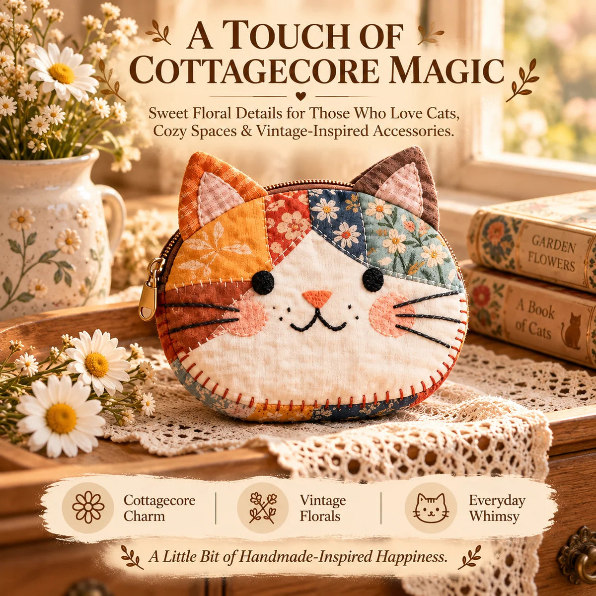 🐱🧵 Handmade Patchwork Cat Coin Purse – Small Change, Big Personality ✨