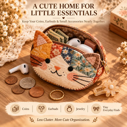 🐱🧵 Handmade Patchwork Cat Coin Purse – Small Change, Big Personality ✨