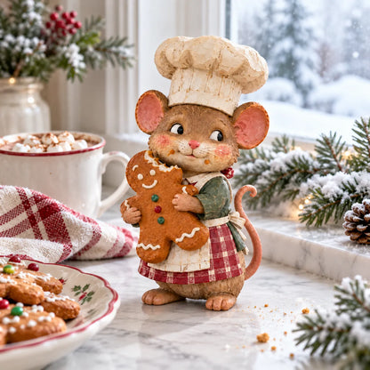 🐭🍪 Gingerbread Mouse Baker Figurine – Vintage-Style Christmas Kitchen Decor