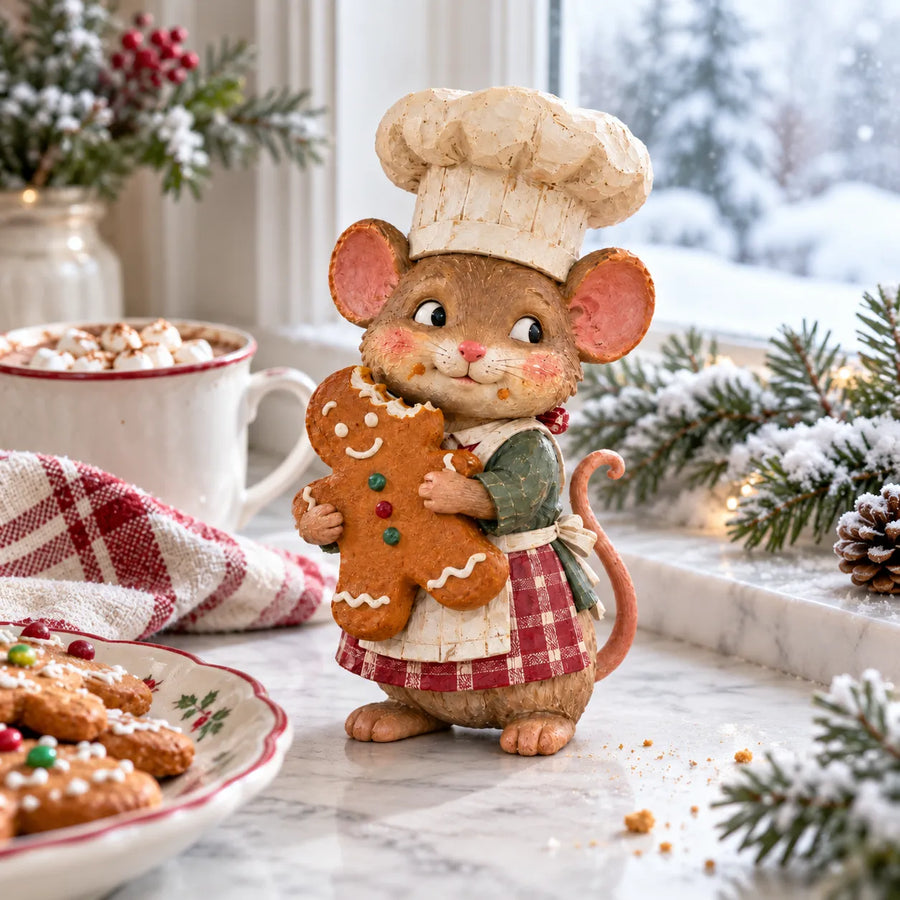 🐭🍪 Gingerbread Mouse Baker Figurine – Vintage-Style Christmas Kitchen Decor