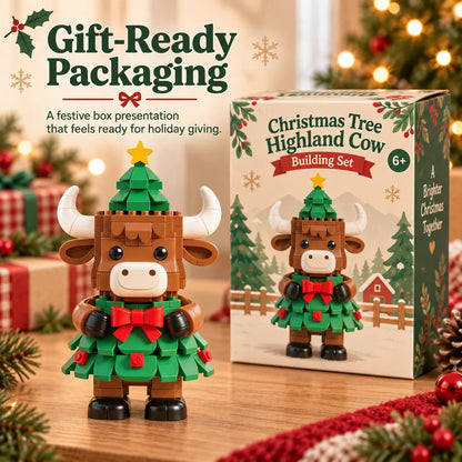 Christmas Tree Highland Cow Building Set – Festive DIY Block Toy & Holiday Display Decor