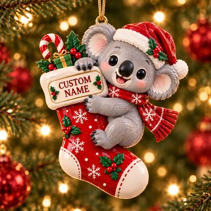 🎄 Personalized Animal Christmas Ornament – Custom Name Keepsake