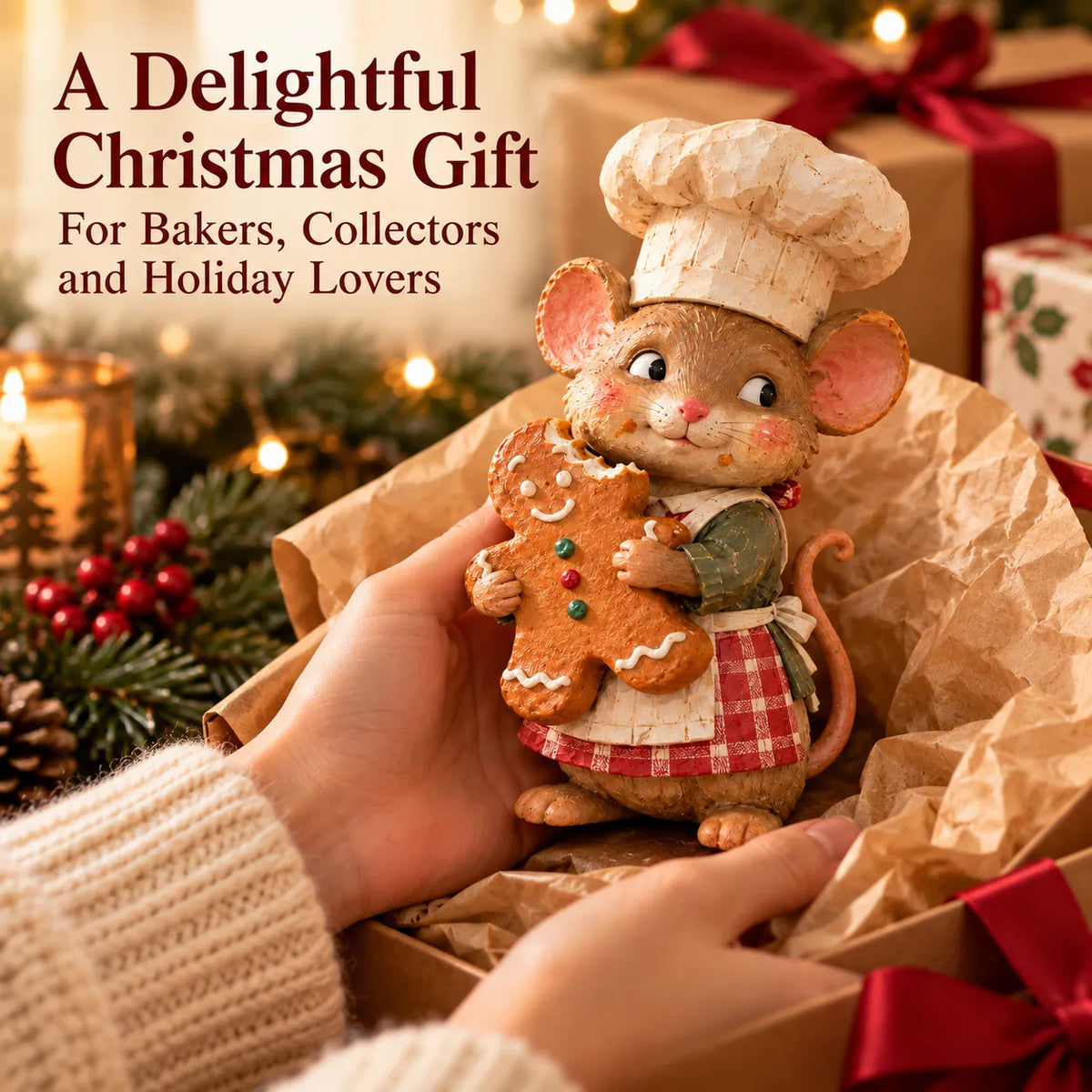 🐭🍪 Gingerbread Mouse Baker Figurine – Vintage-Style Christmas Kitchen Decor