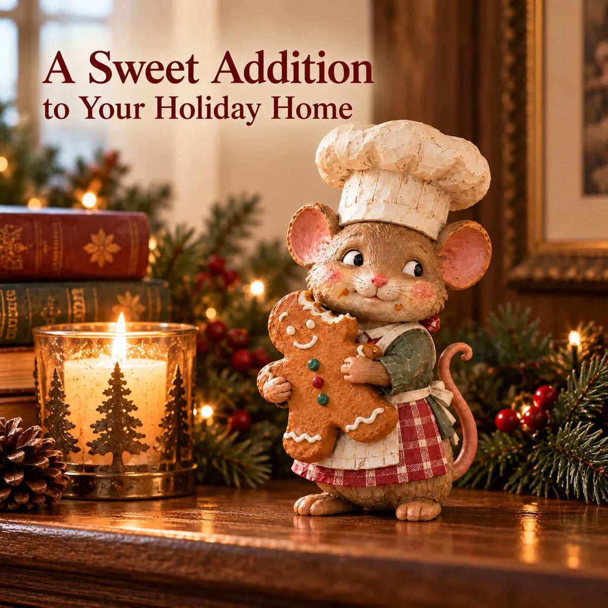 🐭🍪 Gingerbread Mouse Baker Figurine – Vintage-Style Christmas Kitchen Decor