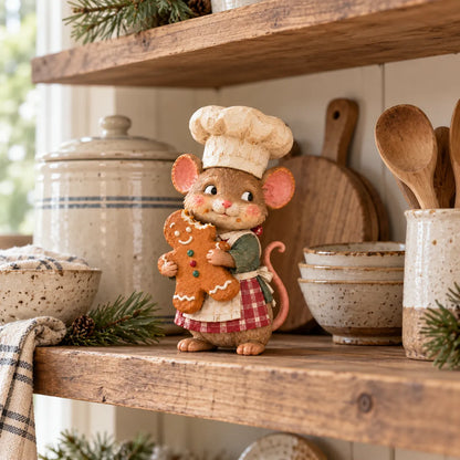 🐭🍪 Gingerbread Mouse Baker Figurine – Vintage-Style Christmas Kitchen Decor