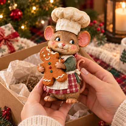 🐭🍪 Gingerbread Mouse Baker Figurine – Vintage-Style Christmas Kitchen Decor