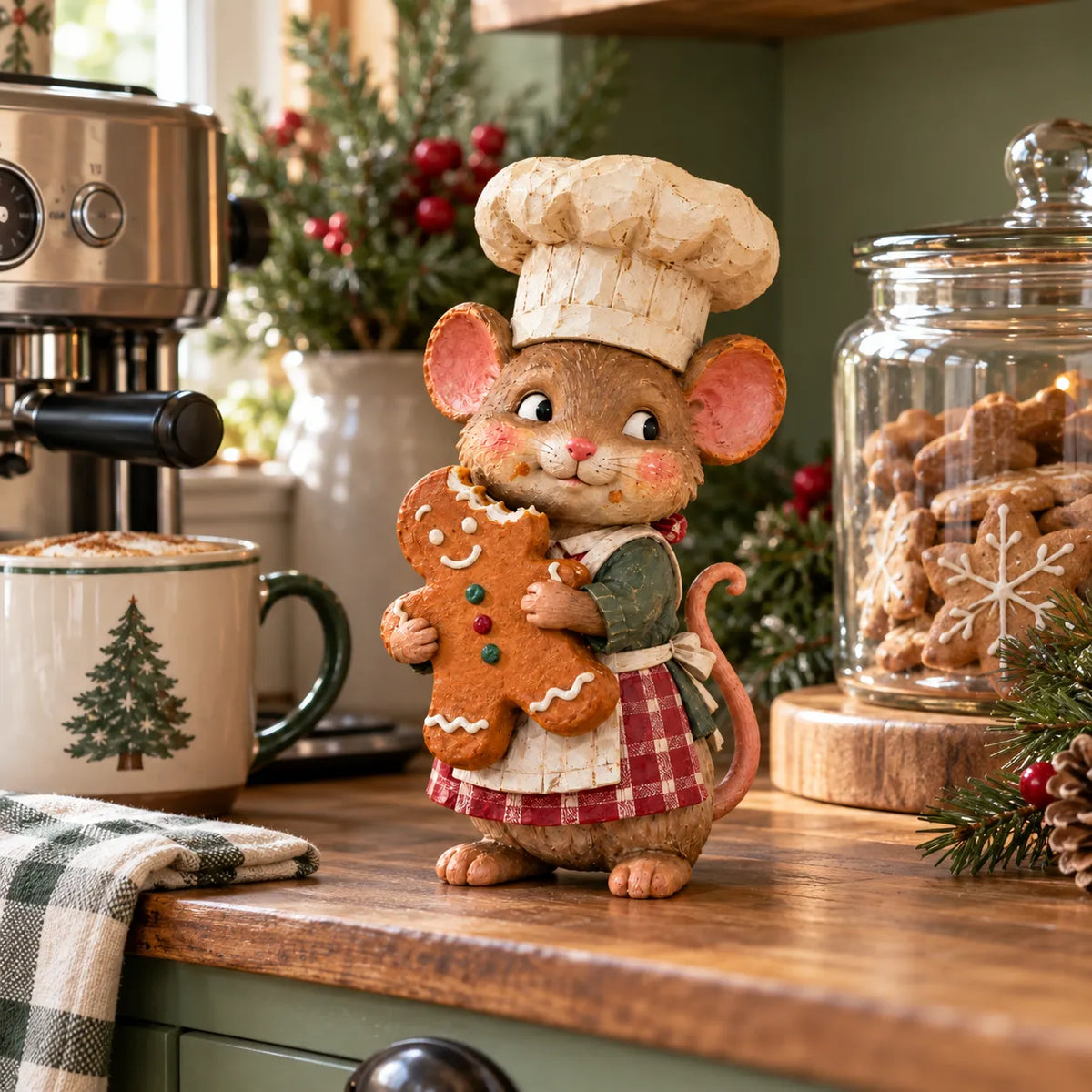 🐭🍪 Gingerbread Mouse Baker Figurine – Vintage-Style Christmas Kitchen Decor