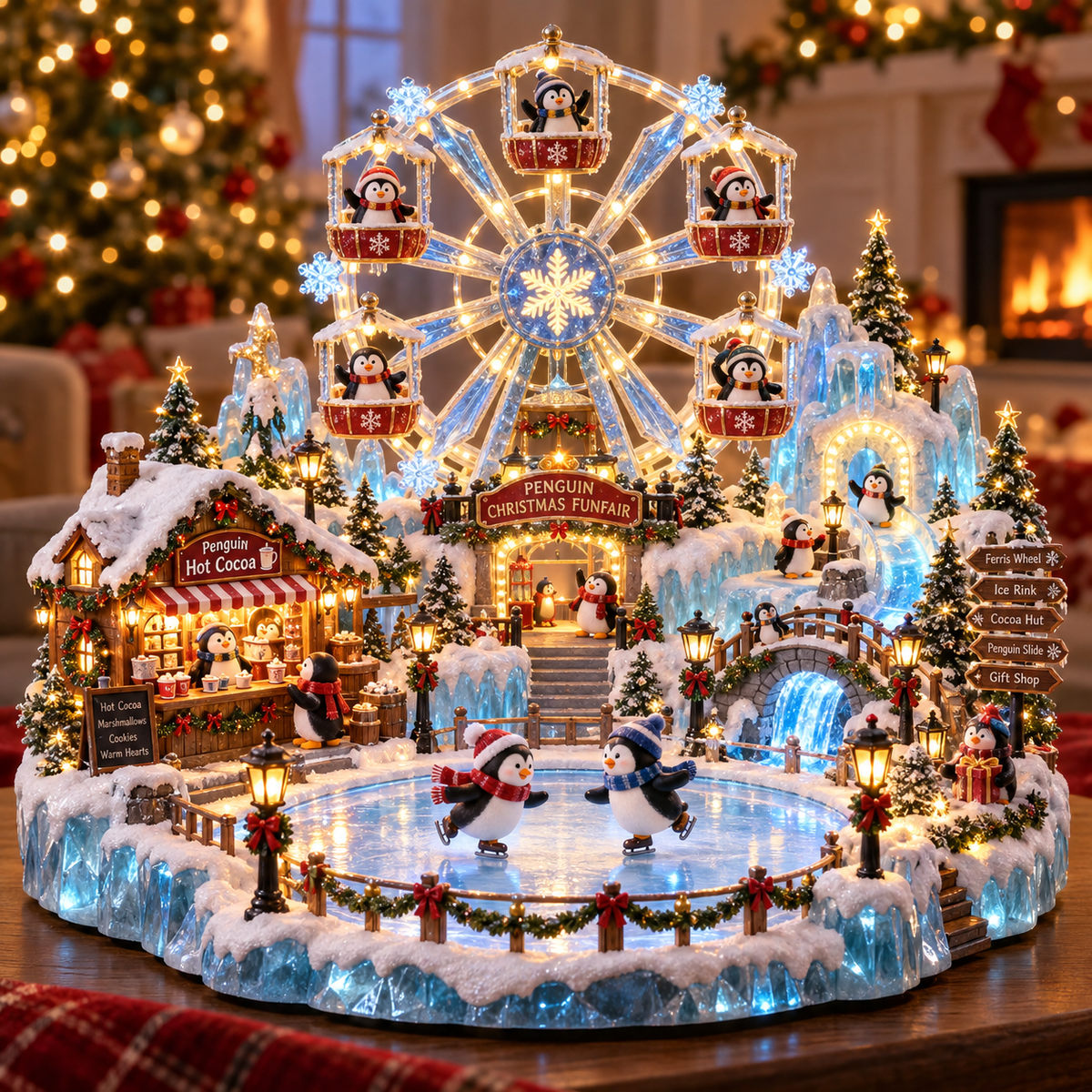 🔥Last Day 33% OFF -🎡 Penguin Christmas Funfair | Lighted Animated Christmas Village