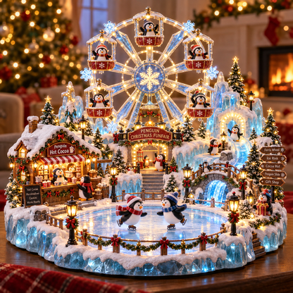 🔥Last Day 33% OFF -🎡 Penguin Christmas Funfair | Lighted Animated Christmas Village