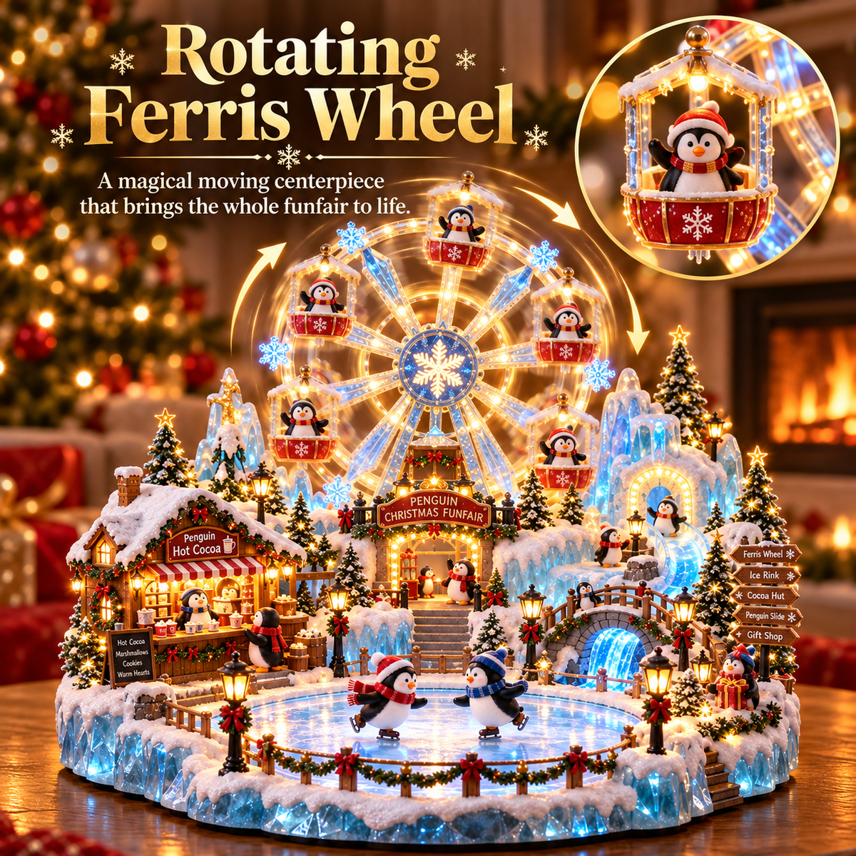 🔥Last Day 33% OFF -🎡 Penguin Christmas Funfair | Lighted Animated Christmas Village