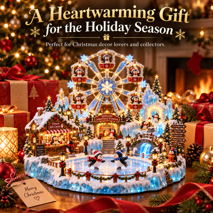 🔥Last Day 33% OFF -🎡 Penguin Christmas Funfair | Lighted Animated Christmas Village