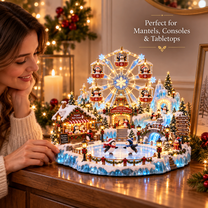 🔥Last Day 33% OFF -🎡 Penguin Christmas Funfair | Lighted Animated Christmas Village