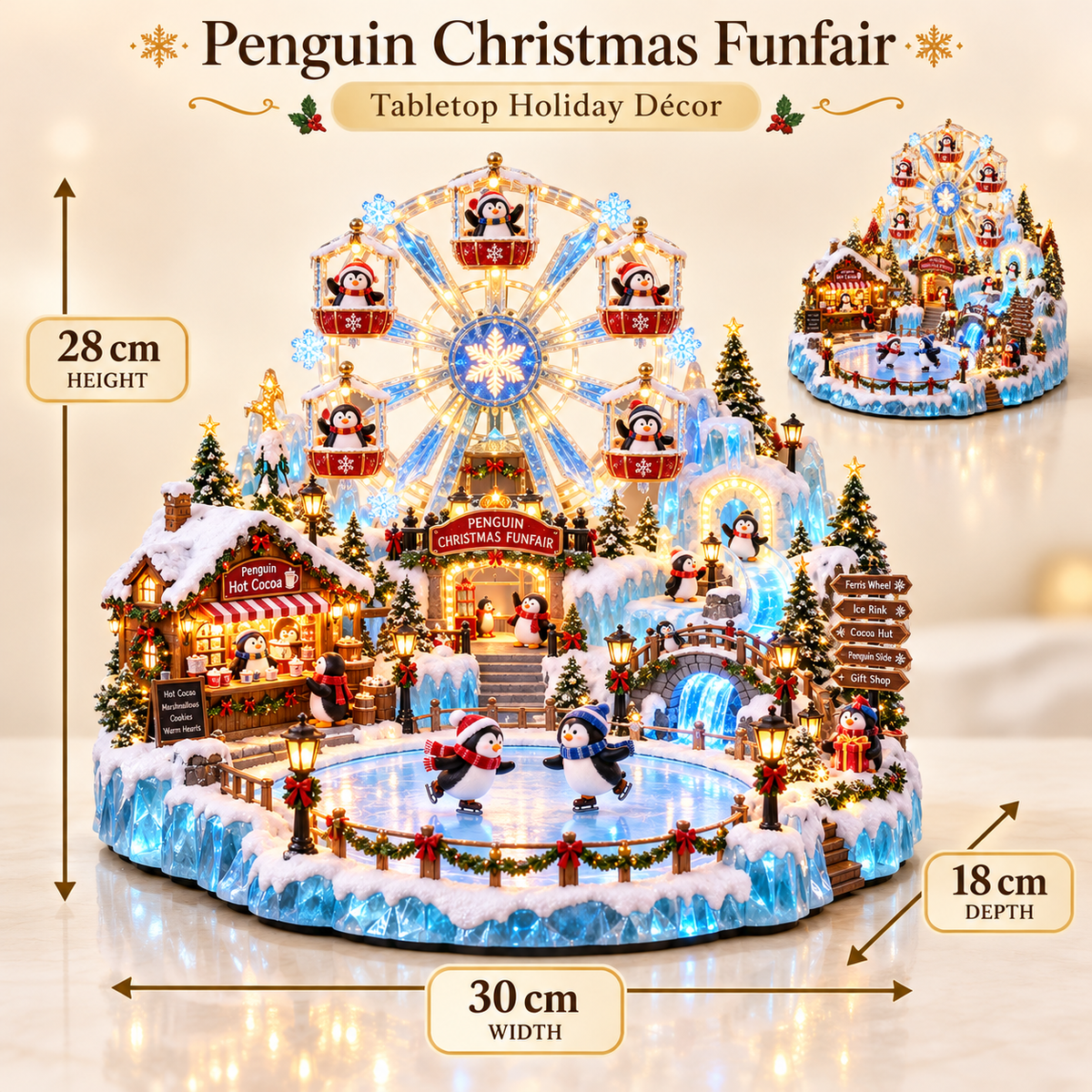 🔥Last Day 33% OFF -🎡 Penguin Christmas Funfair | Lighted Animated Christmas Village