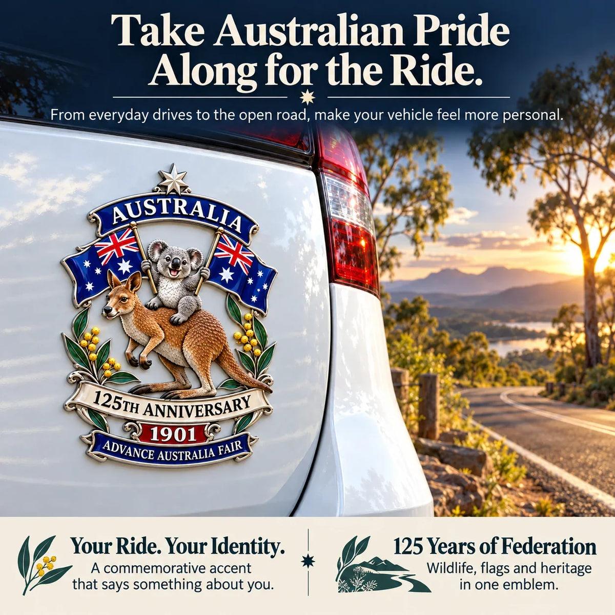 ⏳ Last Day 49% OFF – 🇦🇺 Australia 125th Anniversary 3D Metal Badge | 🖤 Waterproof • No Fade • No Rust • Adhesive & Magnetic 2-in-1 🚗