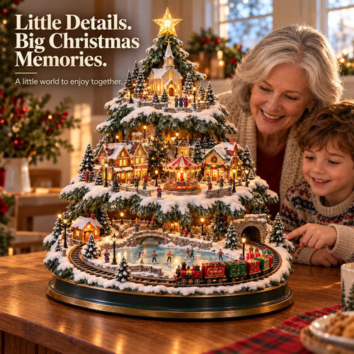 🔥 LAST DAY 33% OFF 🔥 🎄 Lighted Christmas Village Tree – Train, Carousel & Magical Holiday Glow ✨