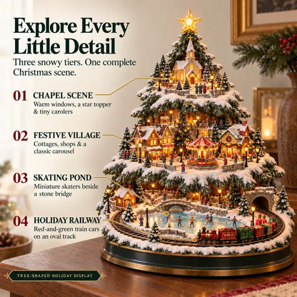 🔥 LAST DAY 33% OFF 🔥 🎄 Lighted Christmas Village Tree – Train, Carousel & Magical Holiday Glow ✨