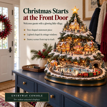 🔥 LAST DAY 33% OFF 🔥 🎄 Lighted Christmas Village Tree – Train, Carousel & Magical Holiday Glow ✨