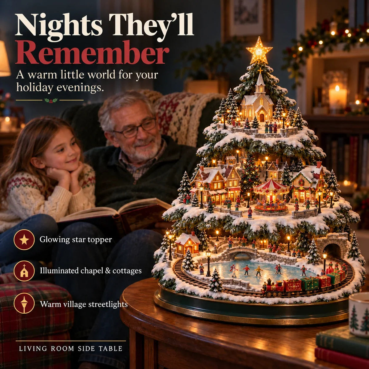 🔥 LAST DAY 33% OFF 🔥 🎄 Lighted Christmas Village Tree – Train, Carousel & Magical Holiday Glow ✨