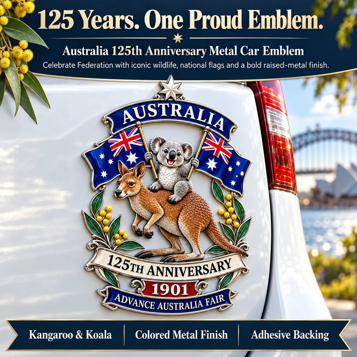 ⏳ Last Day 49% OFF – 🇦🇺 Australia 125th Anniversary 3D Metal Badge | 🖤 Waterproof • No Fade • No Rust • Adhesive & Magnetic 2-in-1 🚗