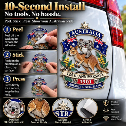 ⏳ Last Day 49% OFF – 🇦🇺 Australia 125th Anniversary 3D Metal Badge | 🖤 Waterproof • No Fade • No Rust • Adhesive & Magnetic 2-in-1 🚗