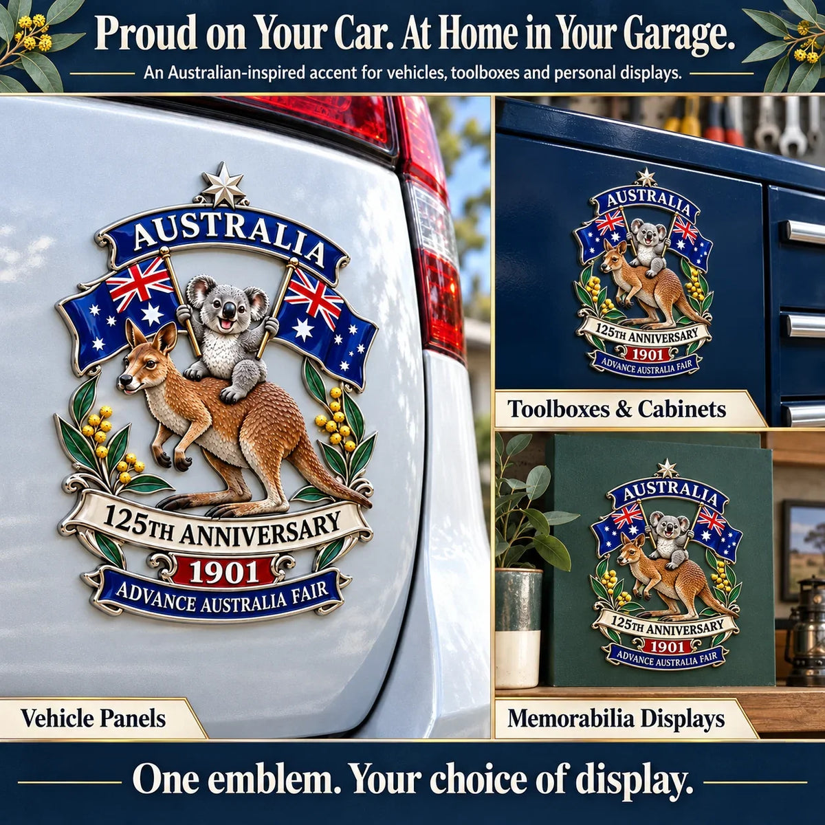 ⏳ Last Day 49% OFF – 🇦🇺 Australia 125th Anniversary 3D Metal Badge | 🖤 Waterproof • No Fade • No Rust • Adhesive & Magnetic 2-in-1 🚗