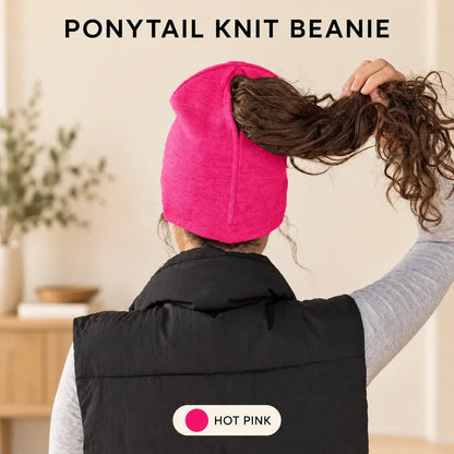 🧲🧶 Women's Magnetic Ponytail Beanie – 100% Acrylic Knit Winter Hat with Magnetic Hair Opening for Ponytails, Buns & Braids