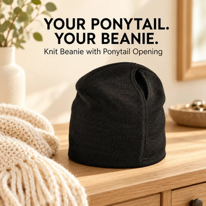 🧲🧶 Women's Magnetic Ponytail Beanie – 100% Acrylic Knit Winter Hat with Magnetic Hair Opening for Ponytails, Buns & Braids